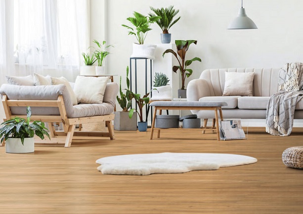 Organized living room with lose lay vinyl flooring planks