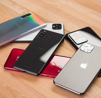 Close-up of reufbished phones