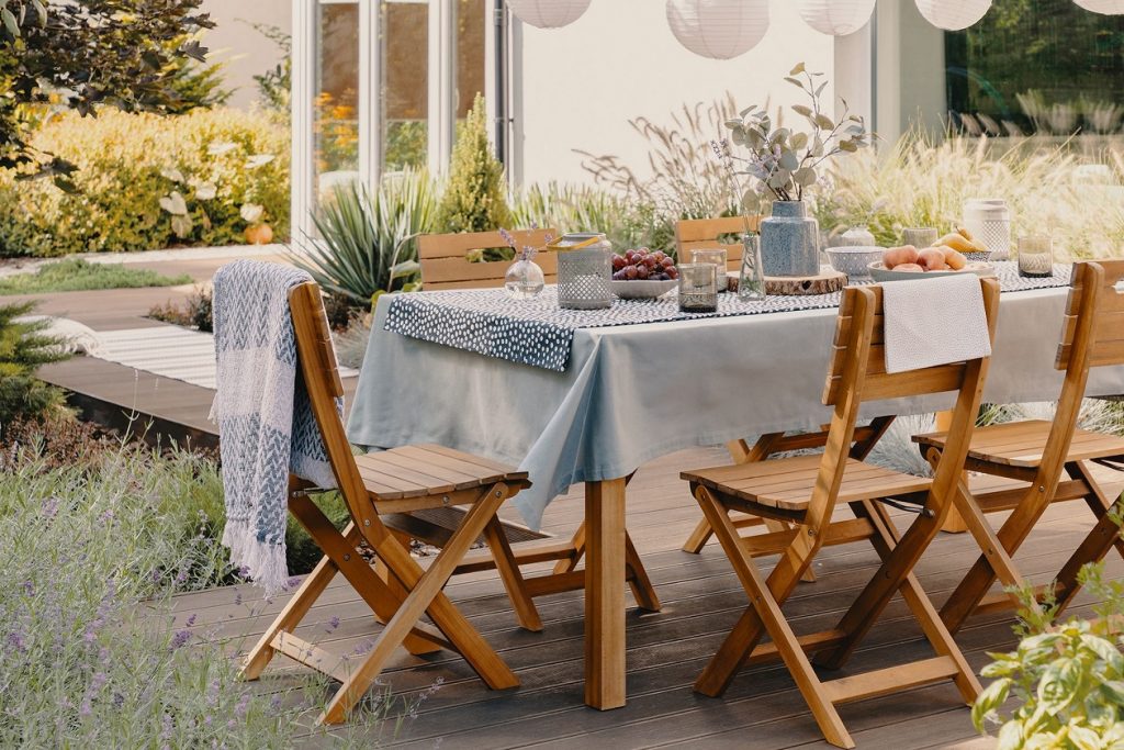 outdoor table set for dinner