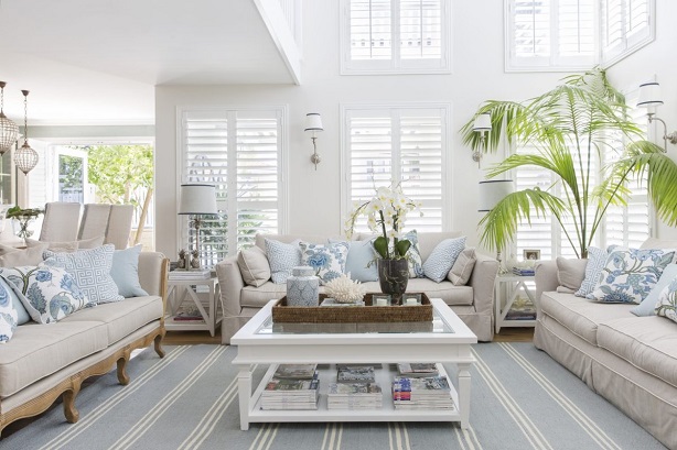 big living room decorated with hamptons style