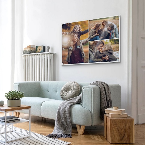 acrylic photo print of family in the living room