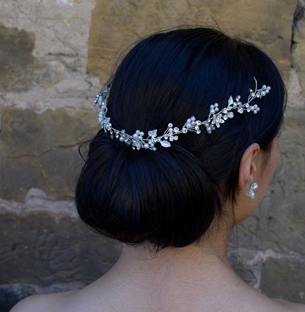 Iris - Crystal Floral & Pearl Delicate Bridal Hair Vine  